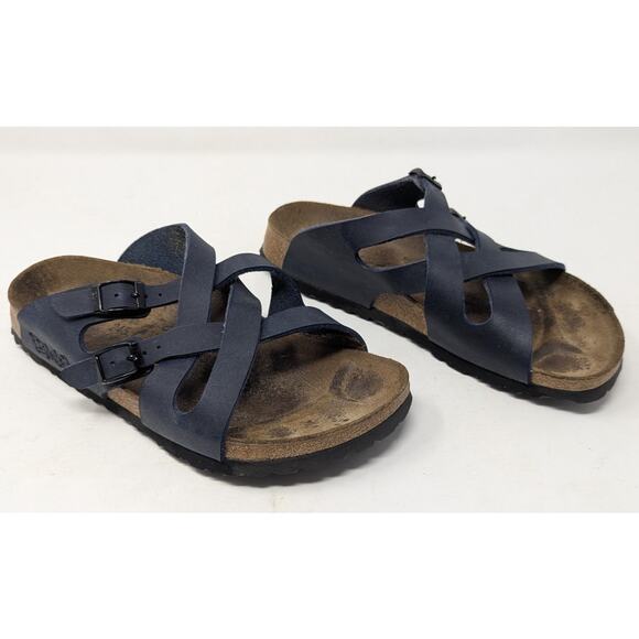 Birki’s Birkenstocks Navy Blue Leather Criss-Cross Sandals 38 EU / US Women’s 7 - Picture 2 of 4